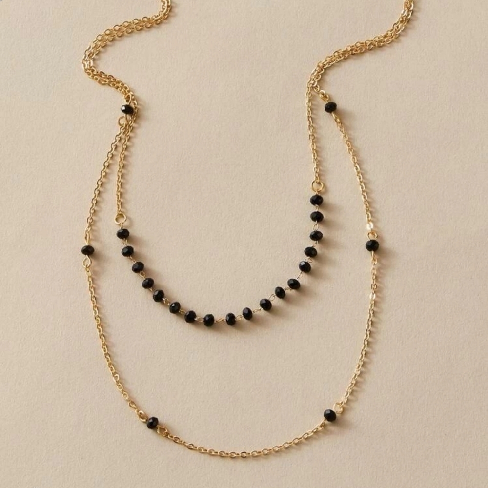 *Virginia* Layered Black Stone Necklace - Picture 3 of 4